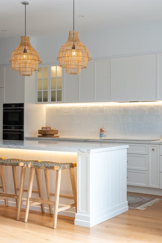 Finished kitchen with pendant lights